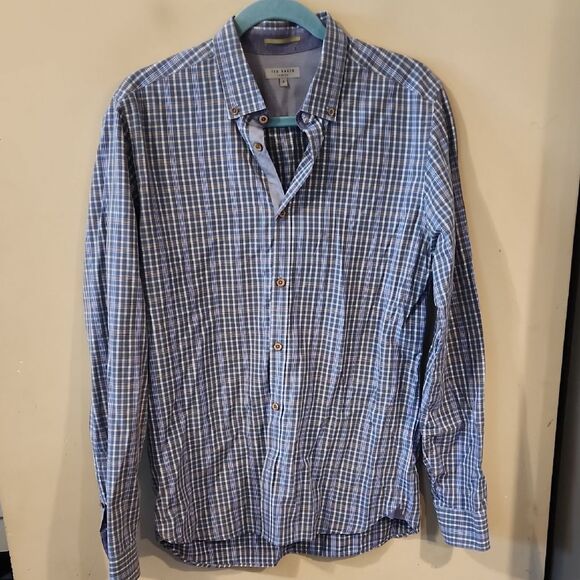 Ted Baker Womens Blue Casual Button Down Shirt with Classic Check Pattern Size 4 - Picture 1 of 5